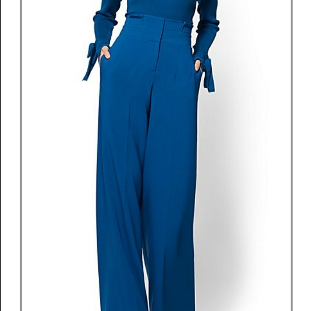 Teal blue palazzo paperbag highwaisted pants..